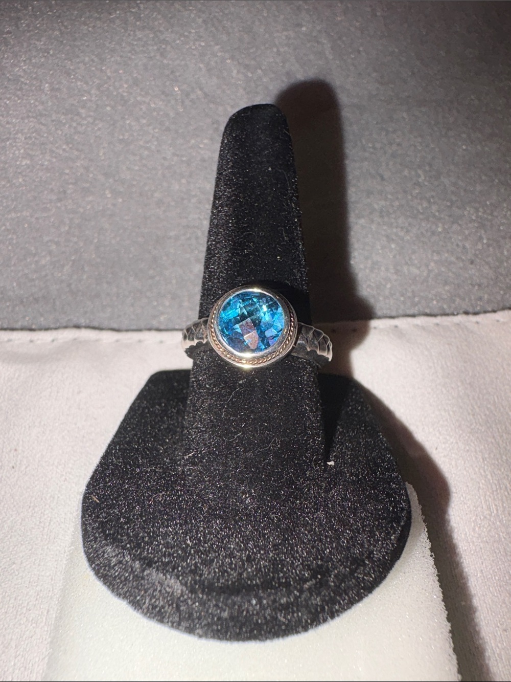 Sterling Silver/Gold Blue Topaz Round Ring